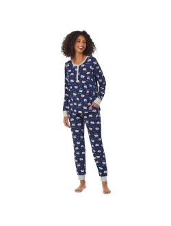 Henley Pajama Top and Banded Bottom Pajama Pants Sleep Set