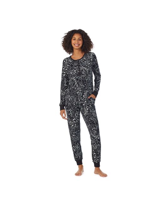 Women's Cuddl Duds Henley Pajama Top and Banded Bottom Pajama Pants Sleep Set