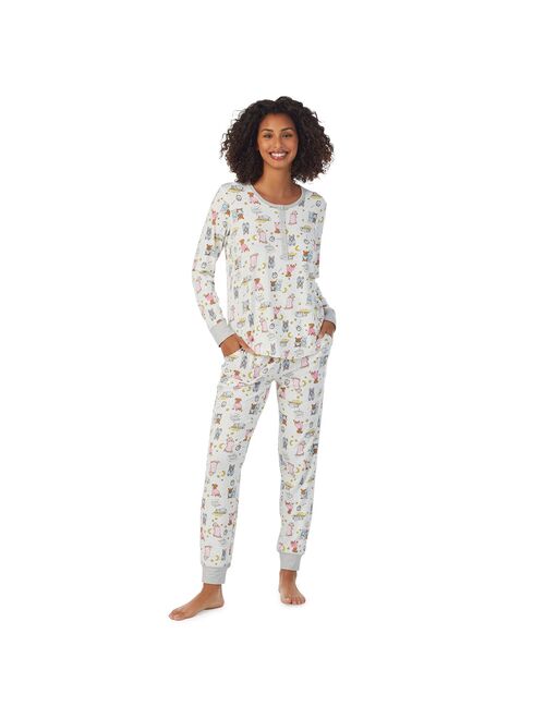 Women's Cuddl Duds Henley Pajama Top and Banded Bottom Pajama Pants Sleep Set