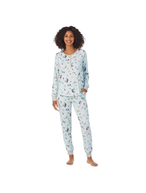 Women's Cuddl Duds Henley Pajama Top and Banded Bottom Pajama Pants Sleep Set