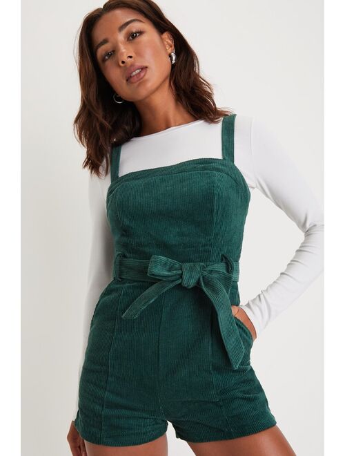 Lulus Cutie Season Dark Green Corduroy Romper