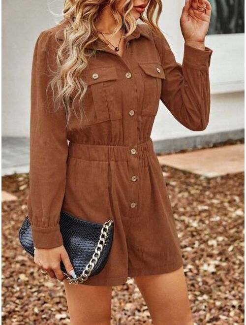 SHEIN Essnce Flap Pocket Button Front Shirt Romper