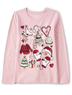 Girls' Long Sleeve Christmas Graphic T-Shirt