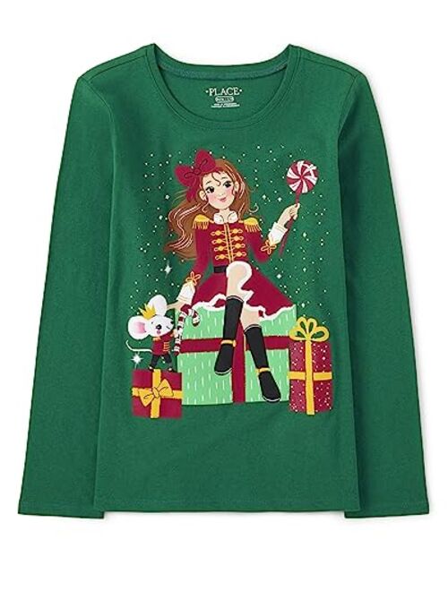 The Children's Place Girls' Long Sleeve Christmas Graphic T-Shirt