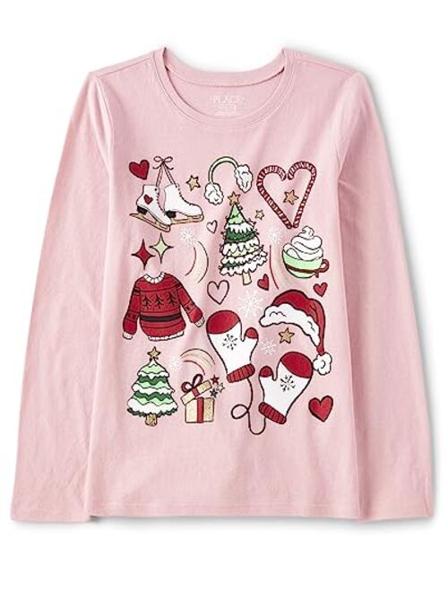 The Children's Place Girls' Long Sleeve Christmas Graphic T-Shirt