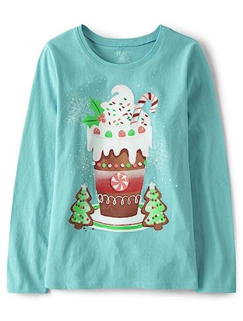 The Children's Place Girls' Long Sleeve Christmas Graphic T-Shirt