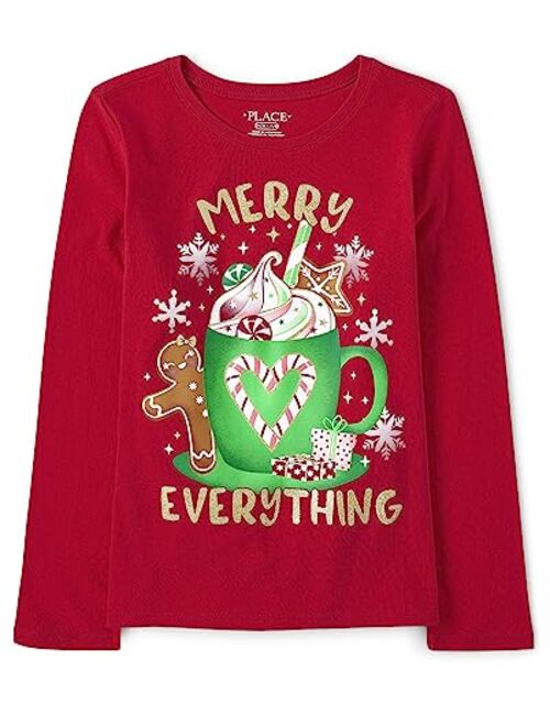 The Children's Place Girls' Long Sleeve Christmas Graphic T-Shirt