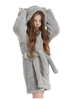 CASODA Christmas Kids Robe Girls Hooded Plush Sherpa Bathrobes - Gifts for Girls