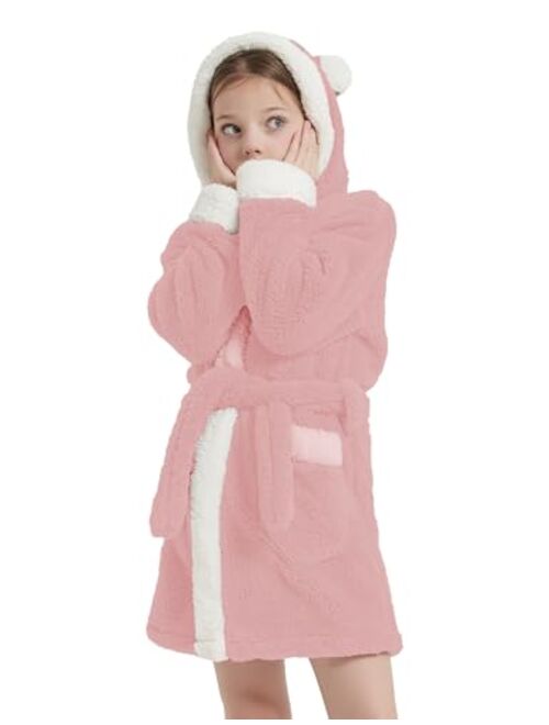 CASODA Christmas Kids Robe Girls Hooded Plush Sherpa Bathrobes - Gifts for Girls