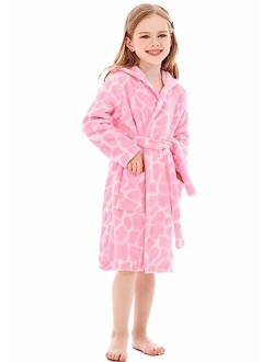 XINNE Toddler Robes Cute Pattern Bathrobe Unisex Kids Robe Baby Flannel Hoodie Pajamas Sleepwear