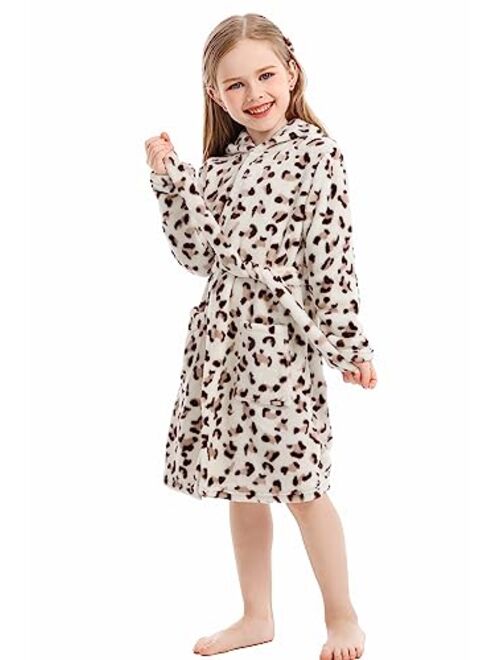 XINNE Toddler Robes Cute Pattern Bathrobe Unisex Kids Robe Baby Flannel Hoodie Pajamas Sleepwear