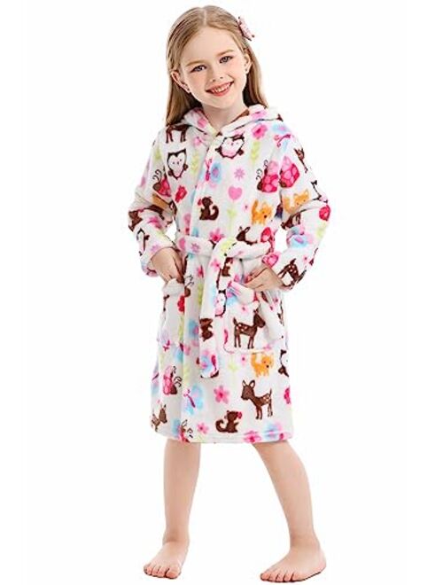 XINNE Toddler Robes Cute Pattern Bathrobe Unisex Kids Robe Baby Flannel Hoodie Pajamas Sleepwear