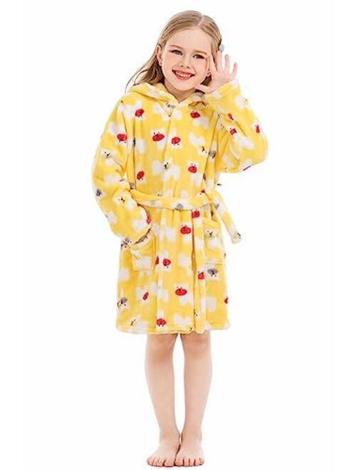 XINNE Toddler Robes Cute Pattern Bathrobe Unisex Kids Robe Baby Flannel Hoodie Pajamas Sleepwear