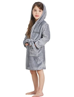 ECHERY Boys Girls Robe Hooded Bathrobe Toddler Robes Soft Coral Fleece Pajamas Unisex Dressing Gown for Kids