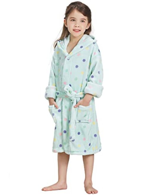 ECHERY Boys Girls Robe Hooded Bathrobe Toddler Robes Soft Coral Fleece Pajamas Unisex Dressing Gown for Kids