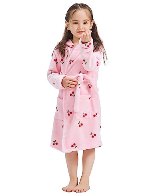 ECHERY Boys Girls Robe Hooded Bathrobe Toddler Robes Soft Coral Fleece Pajamas Unisex Dressing Gown for Kids