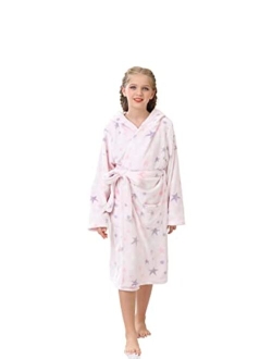 V.&GRIN Girls Fleece Robe, Hooded Toddler Soft Fuzzy Bathrobe for Kids 3-14 Years