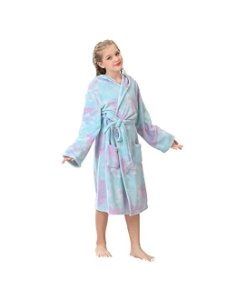 V.&GRIN Girls Fleece Robe, Hooded Toddler Soft Fuzzy Bathrobe for Kids 3-14 Years