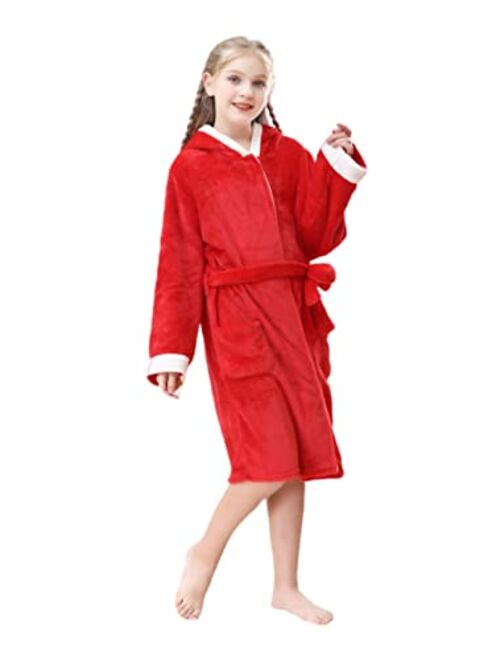 V.&GRIN Girls Fleece Robe, Hooded Toddler Soft Fuzzy Bathrobe for Kids 3-14 Years