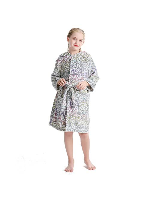 V.&GRIN Girls Fleece Robe, Hooded Toddler Soft Fuzzy Bathrobe for Kids 3-14 Years