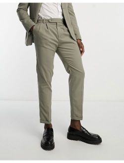 double pleat front smart pants in khaki
