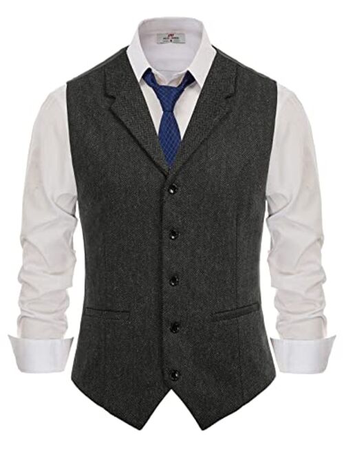 PJ PAUL JONES Men's Herringbone Tweed Suit Vest Casual Wool Blend Waistcoat