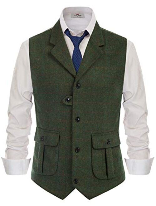 PJ PAUL JONES Men's Herringbone Tweed Suit Vest Casual Wool Blend Waistcoat