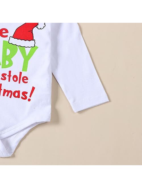 Muasaaluxi Newborn Baby Girl Christmas Outfit The Baby Who Stole Christmas Romper Onesie Flared Pants Headband Set 0-18M