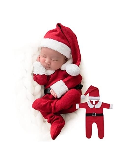 ForBaysy Newborn Baby Christmas Photo Props Outfit Infant Boys Girl Photoshoot Costume Red jumpsuit With Xmas Hat