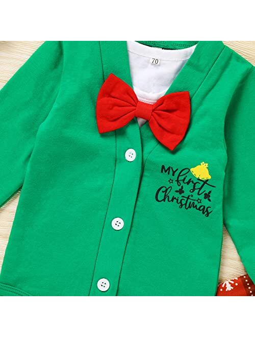 Sinhoon Baby Boy My First Christmas Outfits Newborn Infant Baby Long Sleeve Bowknot Romper + Pants Set 3Pcs Gentleman Clothes