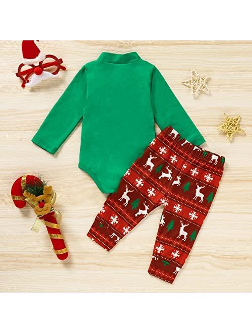 Sinhoon Baby Boy My First Christmas Outfits Newborn Infant Baby Long Sleeve Bowknot Romper + Pants Set 3Pcs Gentleman Clothes