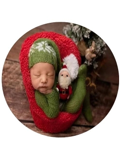 Vomdrok Newborn Photography Props Outfits Christmas Hat Leggings Infant Baby Boy Girl Photoshoot Costume