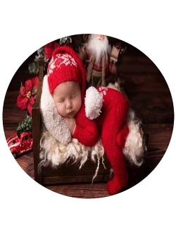 Vomdrok Newborn Photography Props Outfits Christmas Hat Leggings Infant Baby Boy Girl Photoshoot Costume