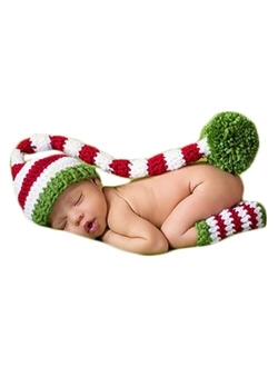 Vomdrok Newborn Photography Props Outfits Christmas Hat Leggings Infant Baby Boy Girl Photoshoot Costume