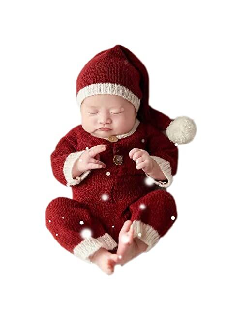 Vomdrok Newborn Photography Props Outfits Christmas Hat Leggings Infant Baby Boy Girl Photoshoot Costume