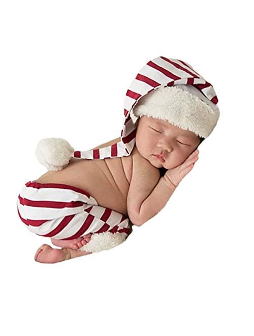 Vomdrok Newborn Photography Props Outfits Christmas Hat Leggings Infant Baby Boy Girl Photoshoot Costume