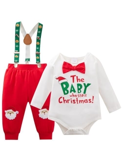 Bobora Baby Christmas Outfit Newborn Baby Girl Boy First Christmas Bowtie Strap Romper and Pants Outfits