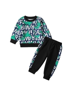 DREAM BUS Toddler Baby Boy Clothes Little Dinosaur Casual Long Sleeve Outfits Crew Neck Fall Winter Clothing Pants Sets