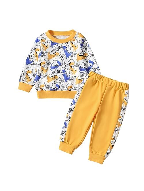 DREAM BUS Toddler Baby Boy Clothes Little Dinosaur Casual Long Sleeve Outfits Crew Neck Fall Winter Clothing Pants Sets