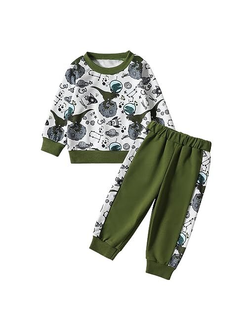 DREAM BUS Toddler Baby Boy Clothes Little Dinosaur Casual Long Sleeve Outfits Crew Neck Fall Winter Clothing Pants Sets