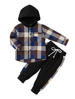 Weixinbuy Kid Toddler Boy Clothes Flannel Plaid Hoodied Tops +Casual Pants Boys Fall Winter Outfits