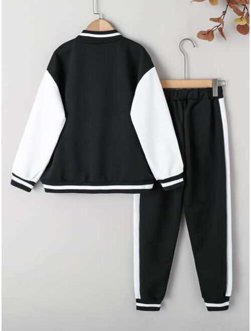 SHEIN Kids Academe Boys Letter Graphic Bomber Jacket & Pants