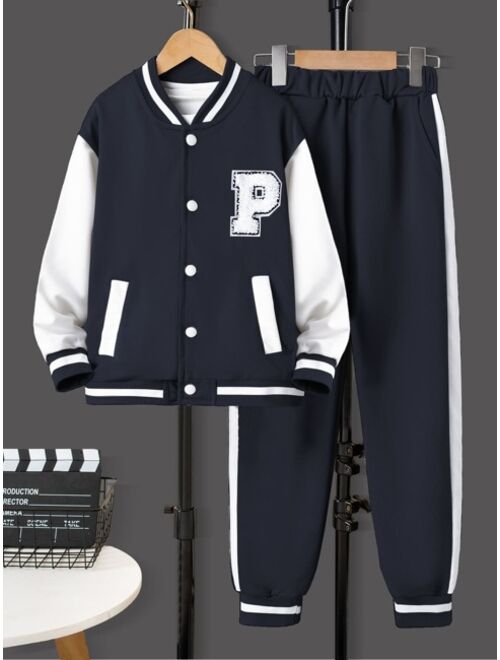 SHEIN Kids Academe Boys Letter Graphic Bomber Jacket & Pants