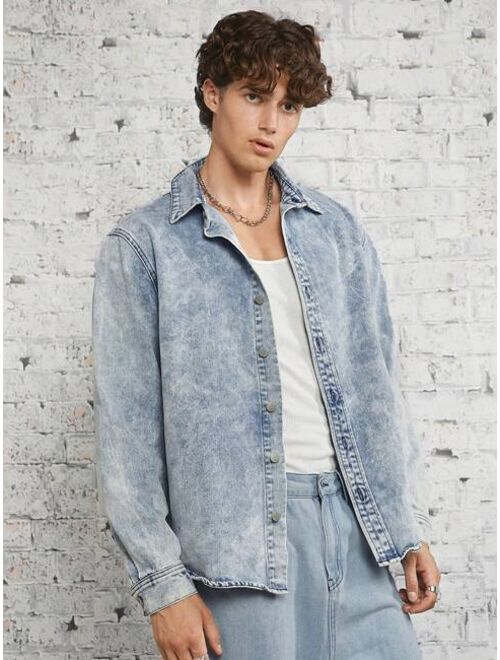 Shein Manfinity Men Button Front Denim Shirt