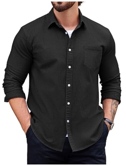 Men's Denim Shirt Long Sleeve Casual Button Down Shirts Western Work Shirt