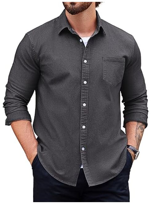 COOFANDY Men's Denim Shirt Long Sleeve Casual Button Down Shirts Western Work Shirt