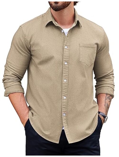 COOFANDY Men's Denim Shirt Long Sleeve Casual Button Down Shirts Western Work Shirt