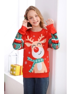 UNICOMIDEA Boys Girls Ugly Christmas Sweater Kids 3D Printed Xmas Fleece Pullover Jumpers Crewneck Tee Shirts 6-16T