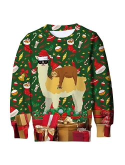 UNICOMIDEA Boys Girls Ugly Christmas Sweater Kids 3D Printed Xmas Fleece Pullover Jumpers Crewneck Tee Shirts 6-16T