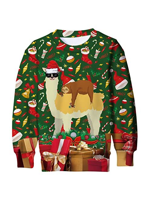 UNICOMIDEA Boys Girls Ugly Christmas Sweater Kids 3D Printed Xmas Fleece Pullover Jumpers Crewneck Tee Shirts 6-16T